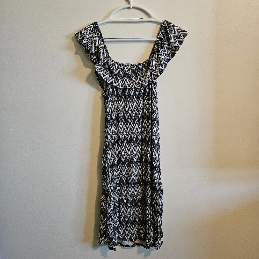 George Black/White Geometric Bardot Dress Size M - Picture 2 of 7